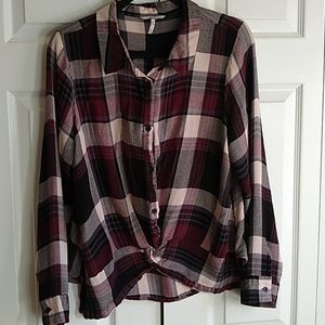 BKE flannel button down shirt fuax wrap bottom